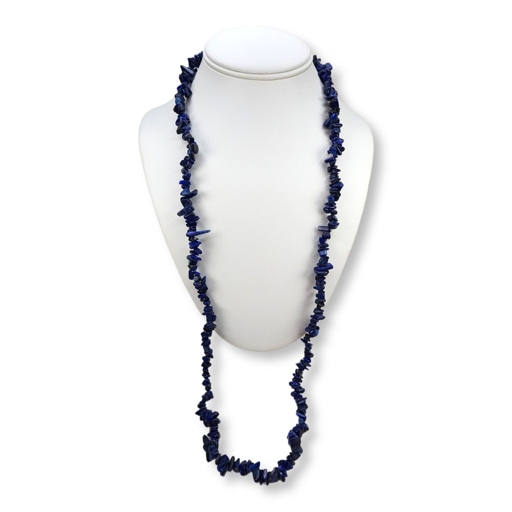 Vintage Blue Sodalite Nugget Chip Necklace No‎ Clasp 34 Inches Long